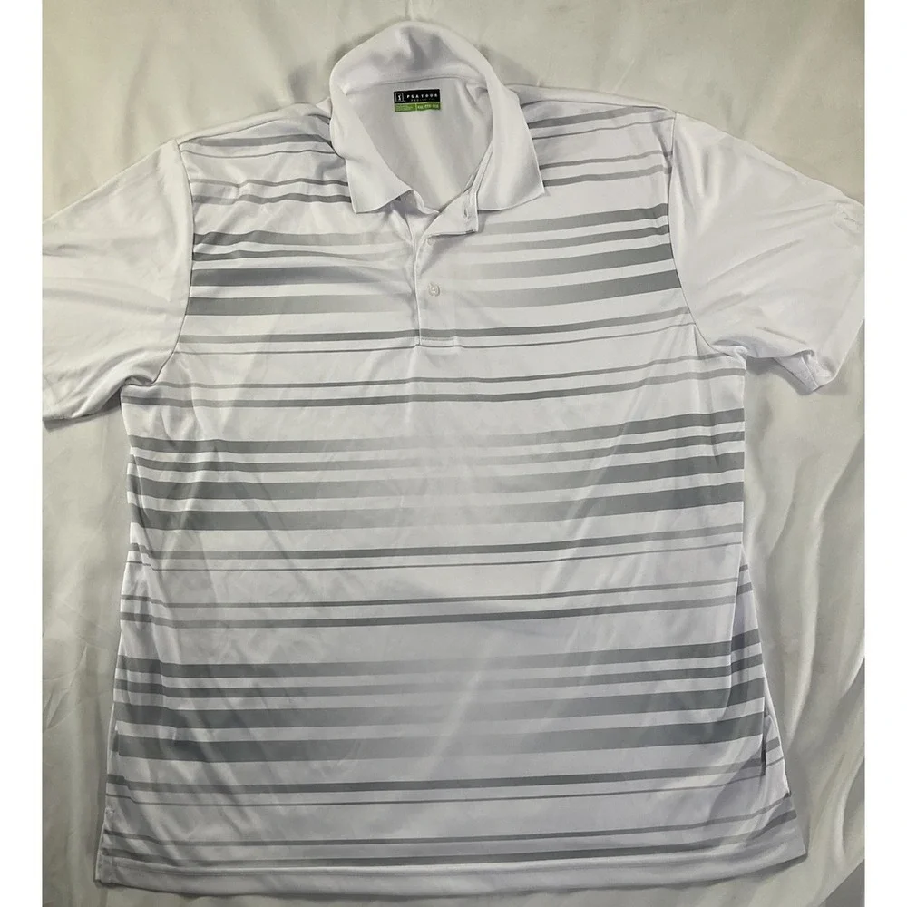 PGA Tour Pro series Men's White and Gray Striped Golf Polo Shirt Size XXL 222